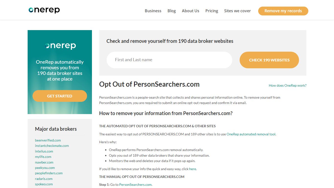 PersonSearchers.com Opt Out & Removal | How to guide | OneRep